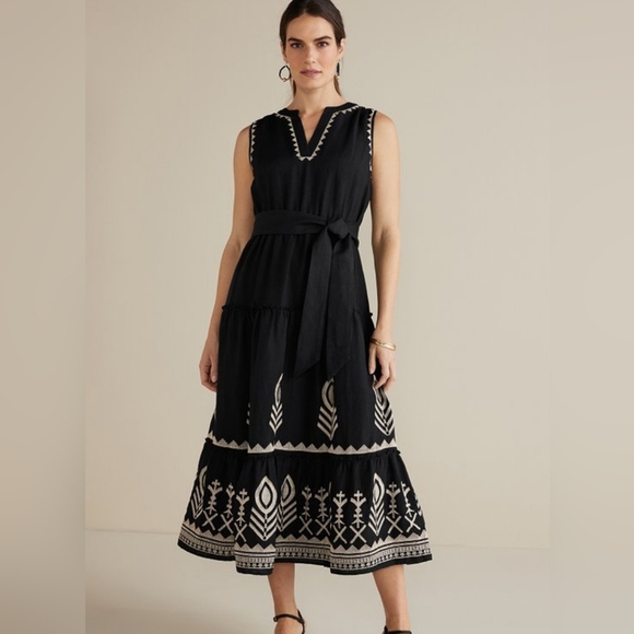 Soft Surroundings, 2X, Fernanda Embroidered Midi Dress, Linen Blend, Sleeveless - Picture 1 of 4